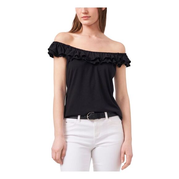 RILEY&RAE Tops - RILEY&RAE Womens Black Stretch Ruffled Flutter Sleeve Off Shoulder Top XS